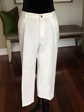 NWOT LADIES SIZE 12 PECK & PECK WEEKEND IVORY 5 POCKETS STRETCH CROPPED PANTS